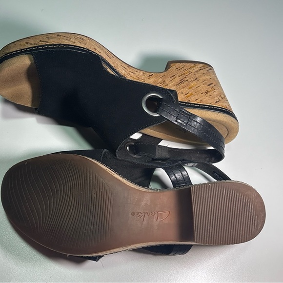 Clarks Shoes - Clarks Black and Tan Wedge Sandals